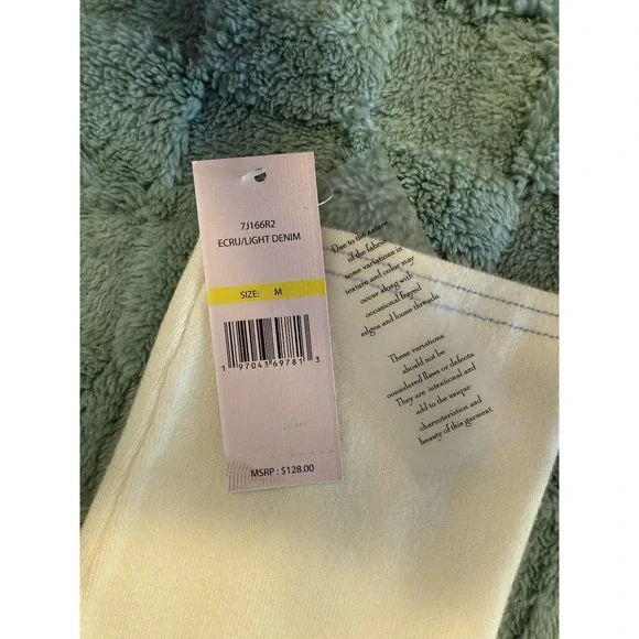 NWT Nanette Lepore Denim Dual Cardigan Jacket Ecru White Blue Womens Size Medium - Picture 10 of 12